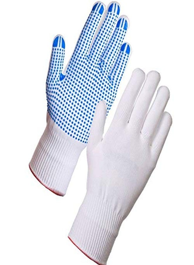 SSWW Cotton Pvc Dotted Hand Gloves - Washable & Reusable, Blue & White, Kitchen & Industrial Safety Gloves - Better Grip, Garden & Construction Works | Pack of 5 Pairs - Image 4